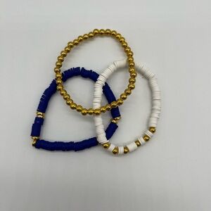 Gold, Blue, and White Beaded Bracelets Set